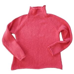 L.L.BEAN Roll Neck Turtleneck Sweater Size Medium Petite Red Cotton Cottagecore